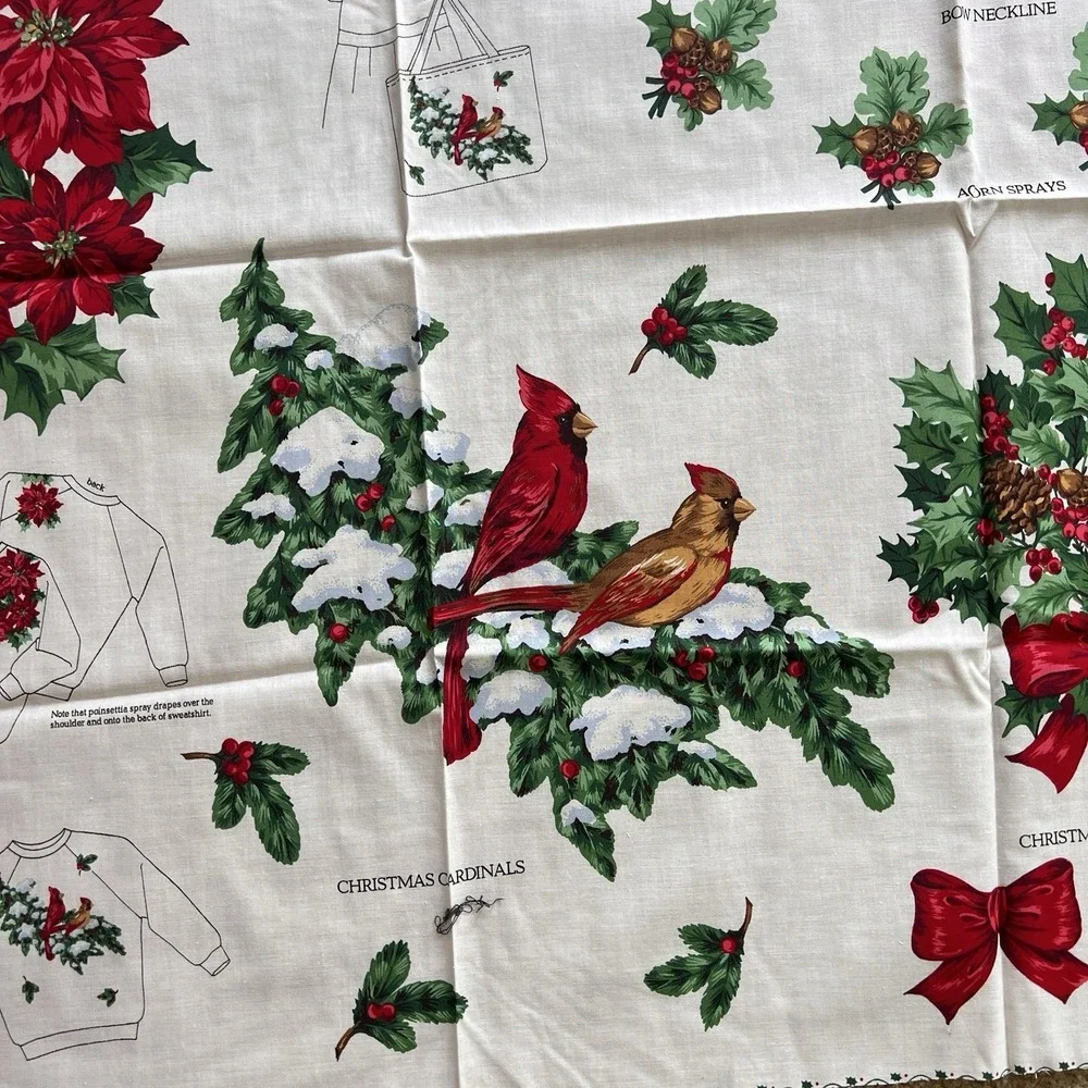 Christmas Greenery Wearable Art Pattern Panel Cranston Print Works Cardinals